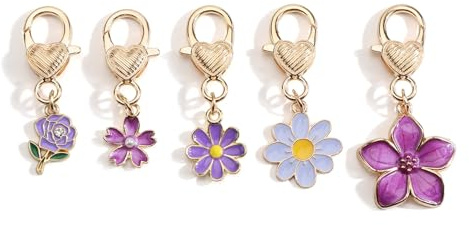 Porte-Clés Fleur Violette Lot De 5, Cadeau Pour Amis, Design De Fleur Violette Exquis, Mignon Et élégant, Cadeau D'anniversaire Pour Mère, Ensemble De Porte-Clés Violet