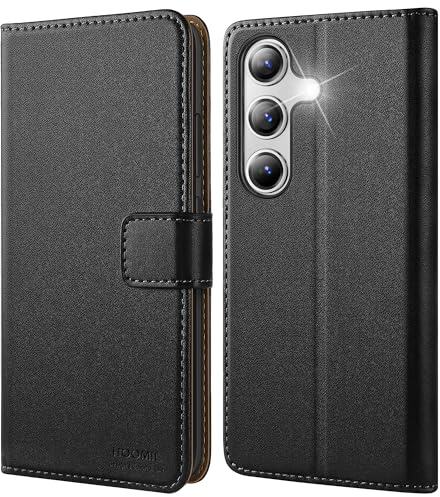HOOMIL Handyhülle für Samsung Galaxy S25 FE Hülle, PU Leder, Schwarz | mit Kartenfach & Standfunktion, Unterstützt Kabelloses Laden, Klappbar Schutzhülle
