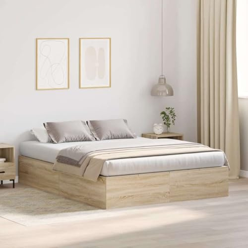 QJBSAVVA Stauraumbett Sonoma Eiche 140x200 cm Modernes Doppelbett aus Holzwerkstoff mit Klappfunktion Platzsparend Robust und Langlebig für Schlafzimmer und Gästezimmer
