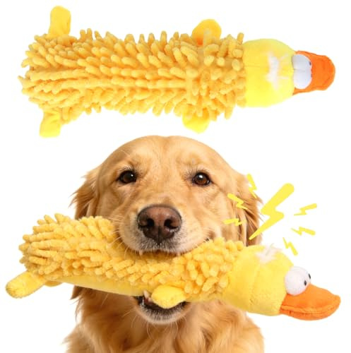 MOTIBACK Squeaky Plush Toy Mop Duck, Durable Dog Toys for Aggressive Chewers, 27cm/10.62in Indestructible Dog Toy Squeaky Interactive Dogs Toys Chew Toys for Teething