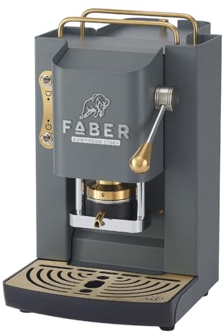 FABER COFFEE MACHINES | Deluxe 3.0 | Kaffeemaschine ESE 44 mm mit Magnetventil, herausnehmbarem Padhalter, Glaskanister 1 l und Padpresse aus Messing verstellbar (Gray Daytona, Messing)