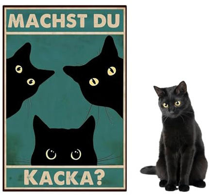 Machst du Kacka Schild, Schwarze Katze Metallschild für Badezimmer 30x20cm | Abgerundetes Design, Retro Bild, für Innen Badezimmerdeko Küchen Bar Garten Dekoration Wohnzimmer, Katzenliebhaber