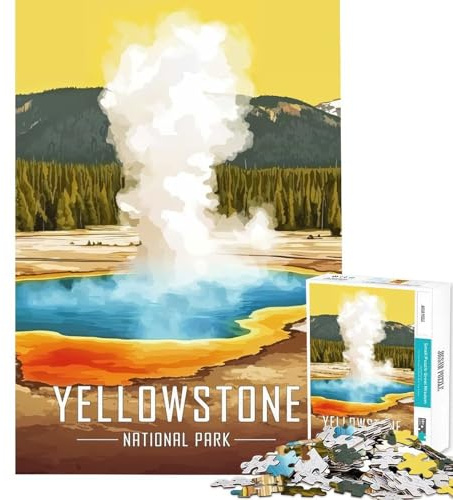 Puzzle für Erwachsene 1000 Teile Yellowstone Nationalpark Geysir-Poster Unmögliches Spiel für Lernspiele Herausforderungsspielzeug Geschenk zum Geburtstag Verbesserung des Gedächtnisses (38x52cm)