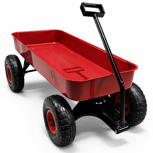 Garden Trolley Cart Utility Wagon 150KG Heavy Duty Wheelbarrow for Gardening, Beach, Festival, Kids Outdoor Transport (RED)