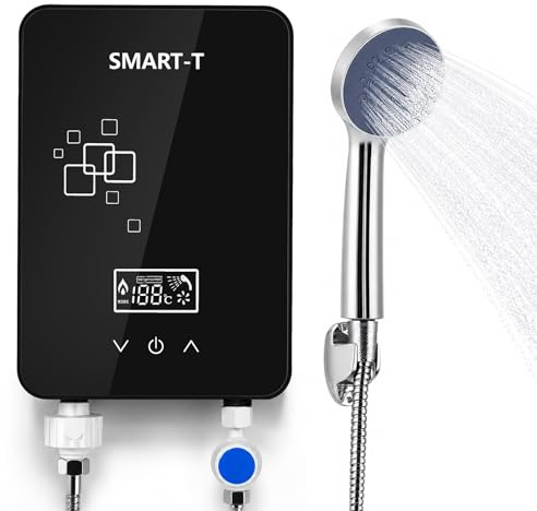 Elektrischer Durchlauferhitzer, 6000W 220V Mini Durchlauferhitzer, Instant Elektro Wassererhitzer mit LED Temperaturanzeige, 30-55°C, IPX4 Wasserdichter für Küche, Badezimmer, Dusche und Garten
