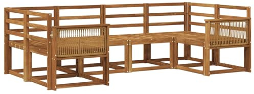 vidaXL Outdoor-Sofagarnitur 6 pcs Natur Massivholz Akazie, Akazienholz, modernes Gartensofa, Outdoor-Sitzgruppe, Gartenmöbel für die Veranda, wetterfest