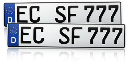 Schilderfabrik Kfz-Kennzeichen Wunschprägung Euro Nummernschild 520x110mm PKW (2 Stück)