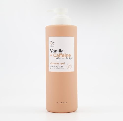 Dr. Wellness Vanilla + Caffeine Shower Gel, 1L | Hydrates & Soothes, Ultra Awakening, All Skin Types, Pump Dispenser, 33.8 fl oz