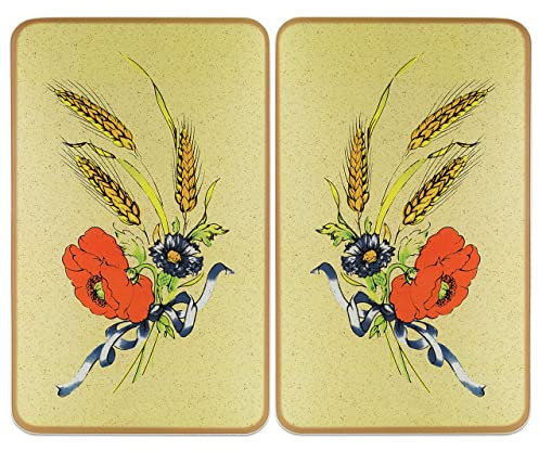 WENKO Protection Plaque de Cuisson, Couvre Plaque de Cuisson en Verre Bleuets, Lot de 2, Verre trempé, 30x52 cm, Multicolore