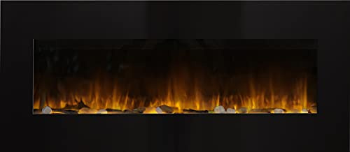 CHEMIN'ARTE Caminetto elettrico da parete Volcano XXL, colore: Nero - Effetto fiamma a LED - camino elettrico con timer, termostato regolabile, telecomando - 122x16x52cm