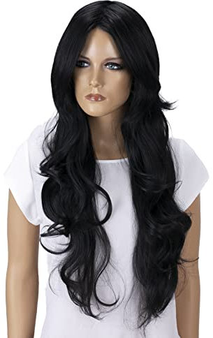 CAISHA 70cm Perücke Voluminös Langhaar Cosplay Theater Show Gewellt Schwarz FP713f