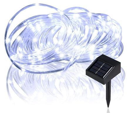 Lychee Solar Rope Lights Outdoor 16.5ft 50LED Waterproof Solar Power String w/Light Outdoor Rope Lights Ideal for Home Garden Party Wedding Decoration (White)