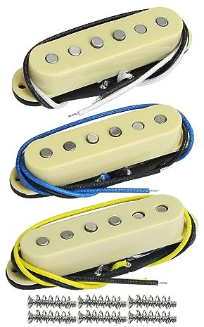 FLEOR Micro simple bobinage Alnico 5 Micros ST Guitare Manche/Milieu/Chevalet Staggered pour remplacement des micros SQ STcaster, crème
