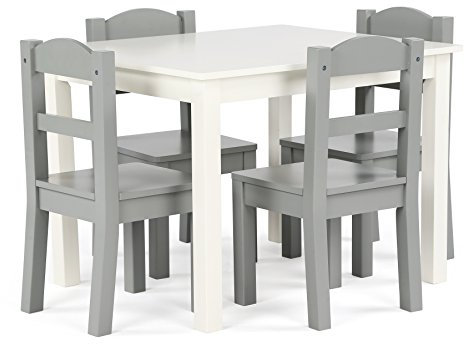 Humble Crew Juego Mesa y 4 sillas Madera Blanco/Gris: ingeniería Cocina, diseño Innovador, Seguro niños, fomenta imaginación, Montaje rápido, excelente Juego