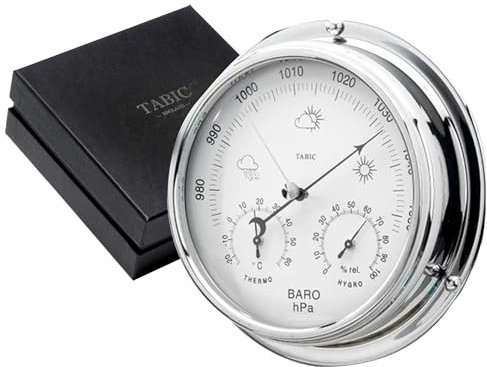 tabic Chrom Barometer mit eingebautem Hygrometer und Thermometer, (1/2 kg), Segeln Schiff Yacht Marine Coastal Wetter Überwachung handgefertigt in England