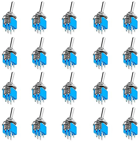 PerfectHD Mini Kippschalter - Minischalter - 6 Kontakte - WippSchalter - 3A 125V - blau - 20er-Set - 8 Varianten