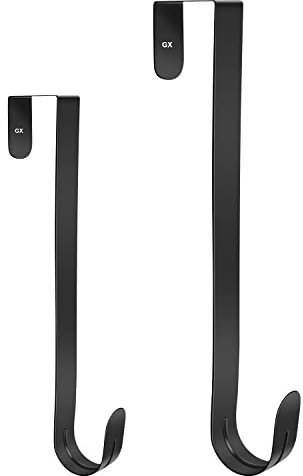 GameXcel 30,5 cm + 38,1 cm Kranzaufhänger für Haustür – großer Kranz-Metallhaken für Weihnachtskranz über der Türhänger – 2 Stück schwarz