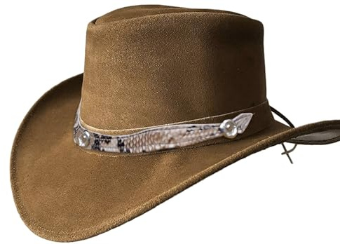 BRANDSLOCK Cowboy Hat Women Men Real Leather Western Style Wide Brim Cowgirl Hat Shapeable Lightweight Handcrafted Durable Bush Hat Tan