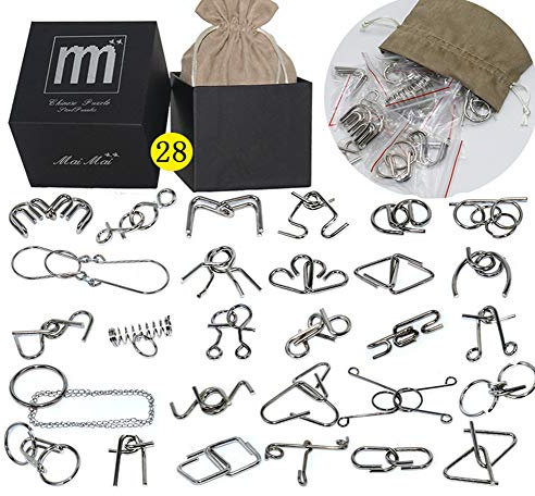 ZEIHAOWAN 28PCS 3D Draht Metall würfel Denkaufgabe Puzzle Set,Pädagogisches IQ Challenge Interlocked Spielzeug,Spiel magischen Würfel Übung Kinder Fähigkeit, Geburtstag, Weihnachten, Geschenk