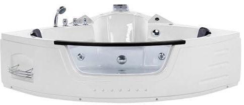 Bain à Remous Baignoire Balnéo d'Angle Moderne en Acrylique Blanc 144 cm avec Hydromassage et Lumière LED et Surface Vitrée pour 2 Personnes Beliani