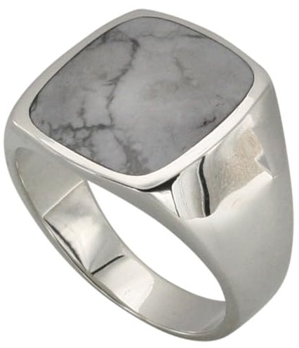 Massiver Siegelring aus 925er Silber mit besonderem Howlith, Größe:66 (21 mm)