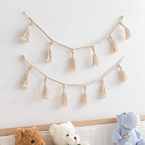 witgift Makramee Wandbehang Girlande Baumwolle Gewebt Tapisserie Hängende Fransengirlande Banner Boho Wand Deko for Kinderzimmer Wohnzimmer Schlafzimmer Hochzeitsfeier Dekoration (2er Set)