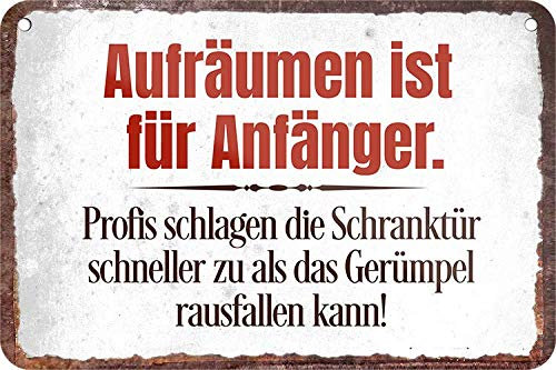 schilderkreis24 - Blechschild 18×12 cm – witzige & freche Sprüche – Deko für Küche, Büro & Camper – lustige Geschenkidee (Aufräumen ist was für Anfänger)