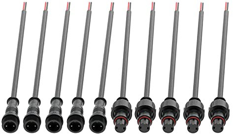 HUAZIZ H065 Waterproof connectors, male female plug LED connector, 2 pin waterproof IP65 connector with 22AWG 20 cm extension cable for LED light strips. (2 pin 5 pairs)