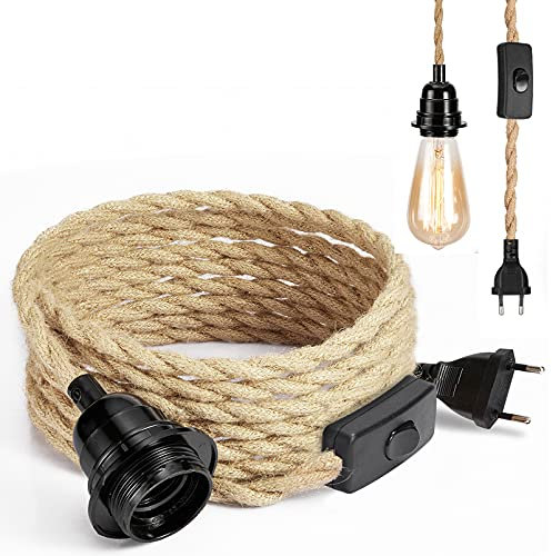 GreenSun Lampenfassung E27 mit Kabel, Lampenfassung mit Schalter, E27 Fassung mit Kabel, Fassung E27 mit Kabel, 4,6M Textilkabel für Pendelleuchte Kit mit Schalter, Ohne Glühbirne