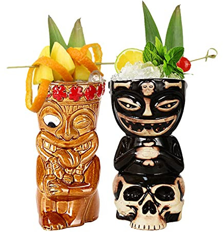 Vinbcorw Tiki Mug, Tazza Colorata in Ceramica Tiki, Bicchieri da Cocktail, Ottimo per Bar, Feste Tiki, Cocktail Party, Feste in Spiaggia, Feste in Piscina, Feste di Halloween,A1