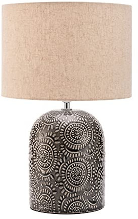 Pauleen 48225 Shiny Dreamer Tischleuchte max. 20 Watt handgefertigt Beige, Grau Nachttischlampe im Boho Look aus Stoff, Keramik E14