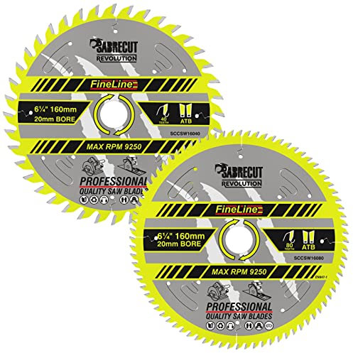 2 x SCCSW160K1 SabreCut 160mm 40T and 80T x 20mm Bore Fineline Thin Kerf Wood Plywood MDF Chipboard Cross Cutting and Rip Cutting Saw Blades