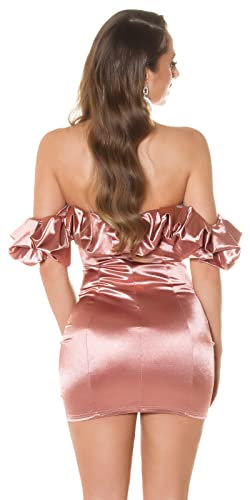 Koucla Mini robe sexy à épaules dénudées pour fête, vieux rose, M