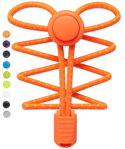 Stepace Cordones Elasticos, 2 Pares Cordones Elasticos Zapatillas Deporte, Cordones Zapatos Ajustables sin Atar para Adultos y niños Naranja Neón
