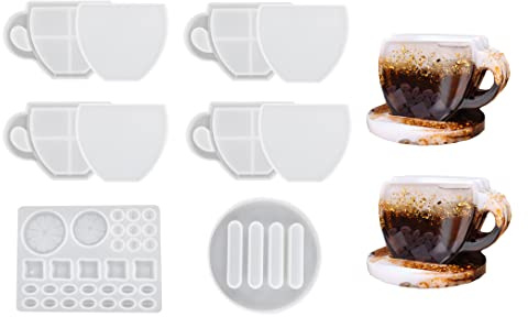 Xidmold 10pcs Coaster Resin Moulds, Resin Shaker Mold for Cup Pad, Cup Shape Coaster Silicone Mold Coaster Holder Mould, Lemon Coffee Beans Filler Mould, Silicone Shaker Coaster Molds for Epoxy Resin