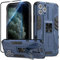 Btstring Case for iPhone 11 Pro and Screen Protector Tempered Glass, Heavy Duty Shockproof Tough Armour Case with Stand Protective Personalised Phone Cover- blue