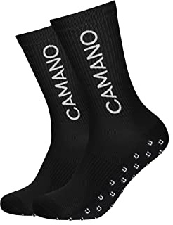 Camano Unisex Sportsocken mit Grip Extrastark Anti Rutsch Fußballsocken Tennissocken Schweißabsorbierend Perfekter Sitz Coolmax Netzbelüftung verstärktem Fersen- und Zehenbereich 2er Pack 39/42 black