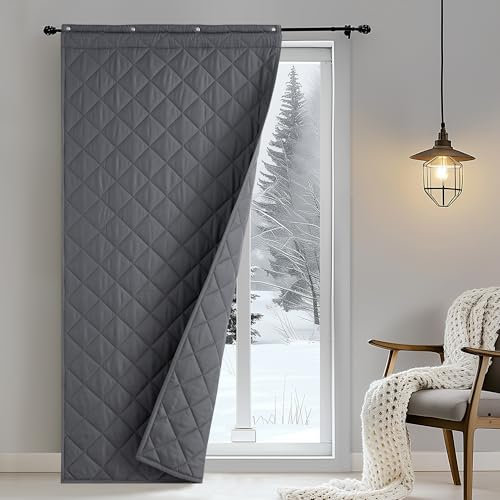 NICETOWN Thermal Insulated Curtain, Windproof Sturdy Heat-Retaining Energy-Saving Soundproof Door Cover, Thickened Screen, Grey, 96 X 208 cm