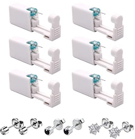 6 Stück Ohrloch Stecher Kit - Ohrlochpistole Mit 3 Paar Nieten, Kristall Ohrstecker - Ohrlöcher Selbst Stechen - Piercing Pistole Set