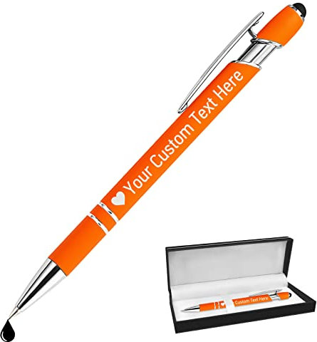 STREADVE Personalisierte Stifte mit Namen, graviertes Logo, Textstift, individuell, glattes Schreiben, Personalisierungsgeschenk für Männer und Frauen, Hochzeit, Büro, Business, Promotion, Orange