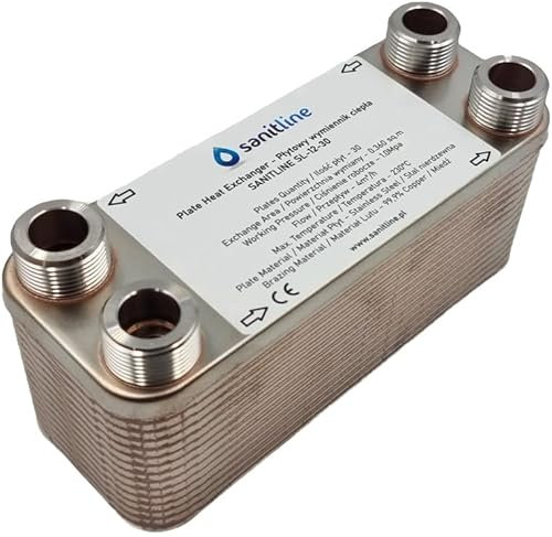 SANITLINE Scambiatore di calore in acciaio inox SL-12-30, 4 x 3/4, filettatura esterna, 65 kW, 30 piastre