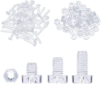 Lot de 50 vis en plastique et 50 écrous, vis transparentes M3 x 10 mm, écrou M3 x 3 mm, vis à tête cruciforme en acrylique