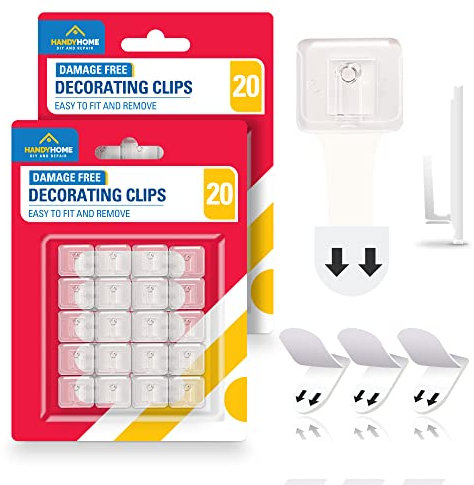 SOL 40pk Damage Free Decorating Clips – Clear Sticky Hooks for Hanging Decorations & Lights – No Wall Damage Self-Adhesive Hooks