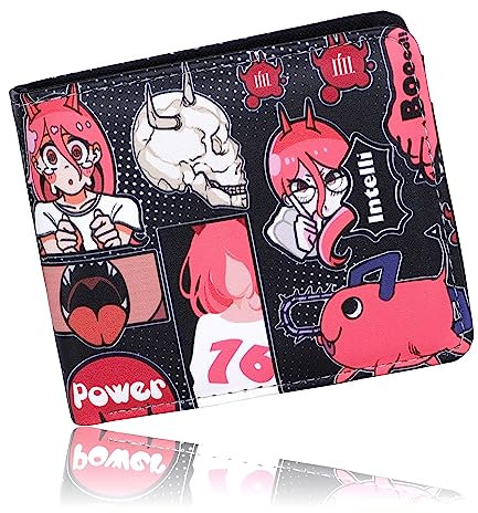 Roffatide Anime Chainsaw Man Pochita Wallets Women Faux Leather Bi-fold Travel Wallet Coin Pouch Wallets Slim Single Fold Wallet Black