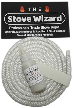 The Stove Wizard White Stove Rope Kit – 6mm x 3.5m with 50ml Super Seal Adhesive | Heat Resistant Glass Door Seal for Wood Burning Stoves, Flues, Fireplaces, Boilers | Made in the UK