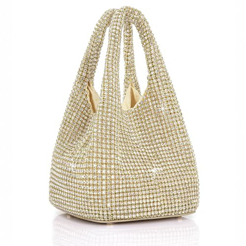 BABEYOND Pochette da donna – Borsa da sera scintillante con strass glitterati borsa portatile per feste, balli studenteschi, matrimoni, Oro, Taglia unica