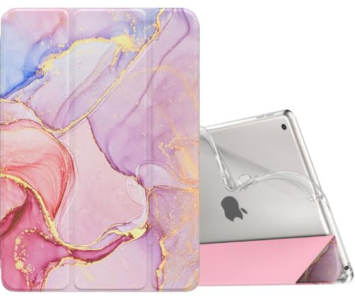 MoKo Case for iPad 10.2 iPad 9th Generation 2021/ iPad 8th Generation 2020/ iPad 7th Gen 2019, Soft Frosted Back Cover Slim Shell Case with Stand for iPad 10.2, Auto Wake/Sleep, Light Pink Gold Marble