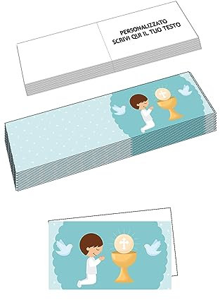 PV Grafik® Bigliettini Prima Comunione Personalizzati, Facili da Piegare, Perfetti per Confetti, Bomboniere Comunione Bambina, Bomboniere Comunione Bambino, Portaconfetti Comunione.(C01)