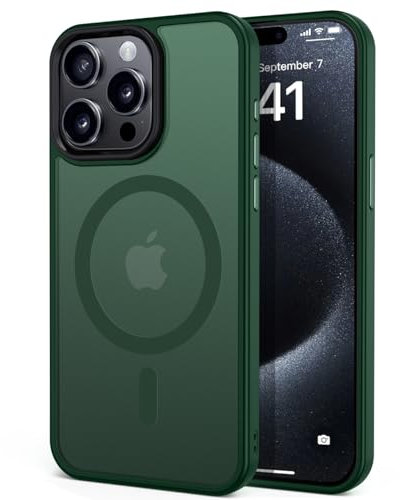 tigratigro Magnetisch Hülle für iPhone 15 Pro Kompatibel mit MagSafe, Durchscheinende Matt Handyhülle Rückseite Dünn Stoßfest Schutzhülle(Alpen Grün)