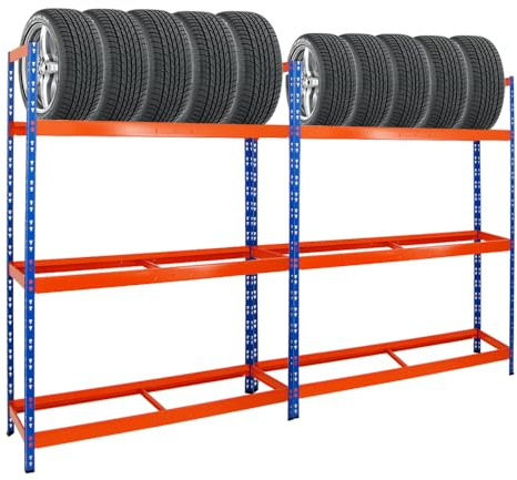 PROREGAL Mega Deal | 2X Reifenregal Tiger XL | HxBxT 200x150x45 cm | 300kg Fachlast | bis zu 36 Reifen | Blau-Orange